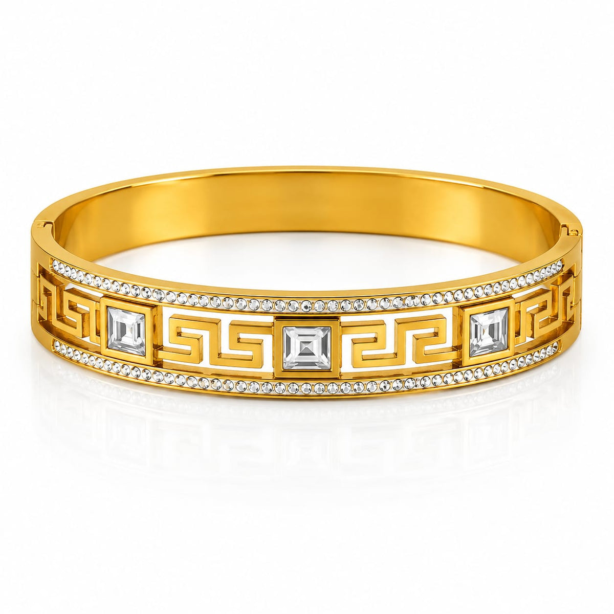 Greek Key Cutout Golden Bangle Bracelet