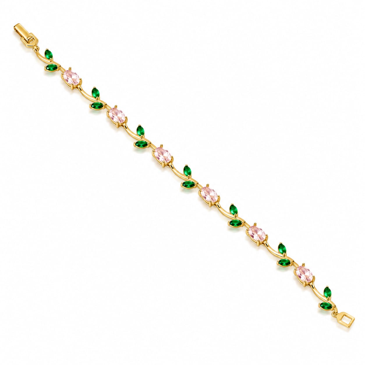 Pink & Emerald Leaf Vine Bracelet