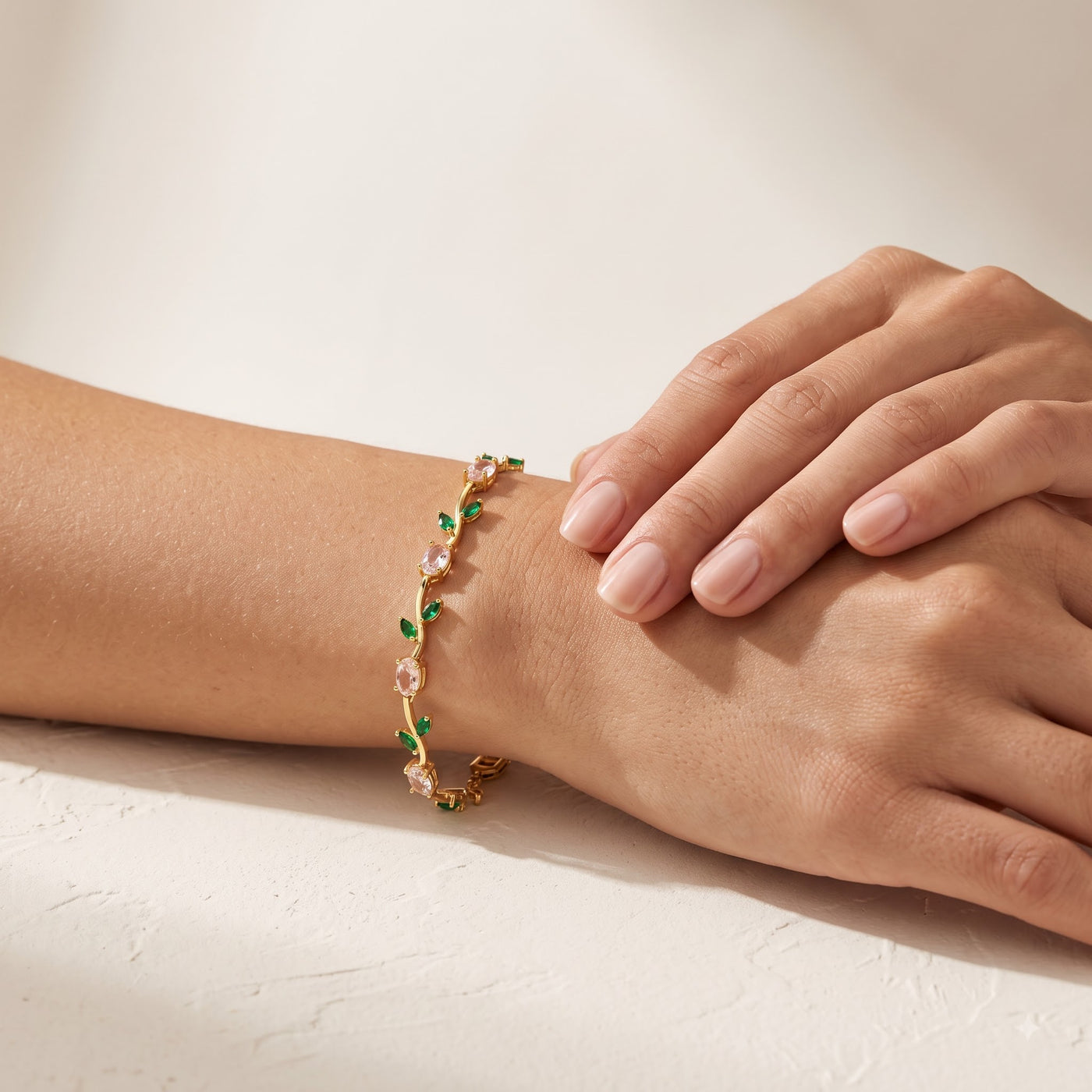 Pink & Emerald Leaf Vine Bracelet - Image 2