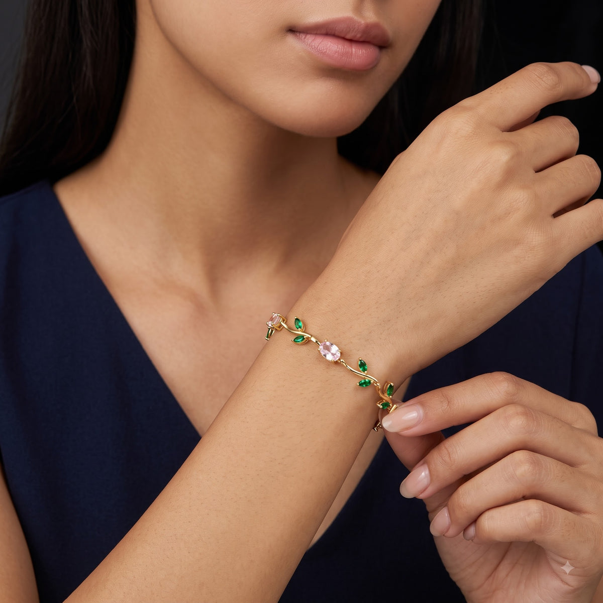 Pink & Emerald Leaf Vine Bracelet - Image 4