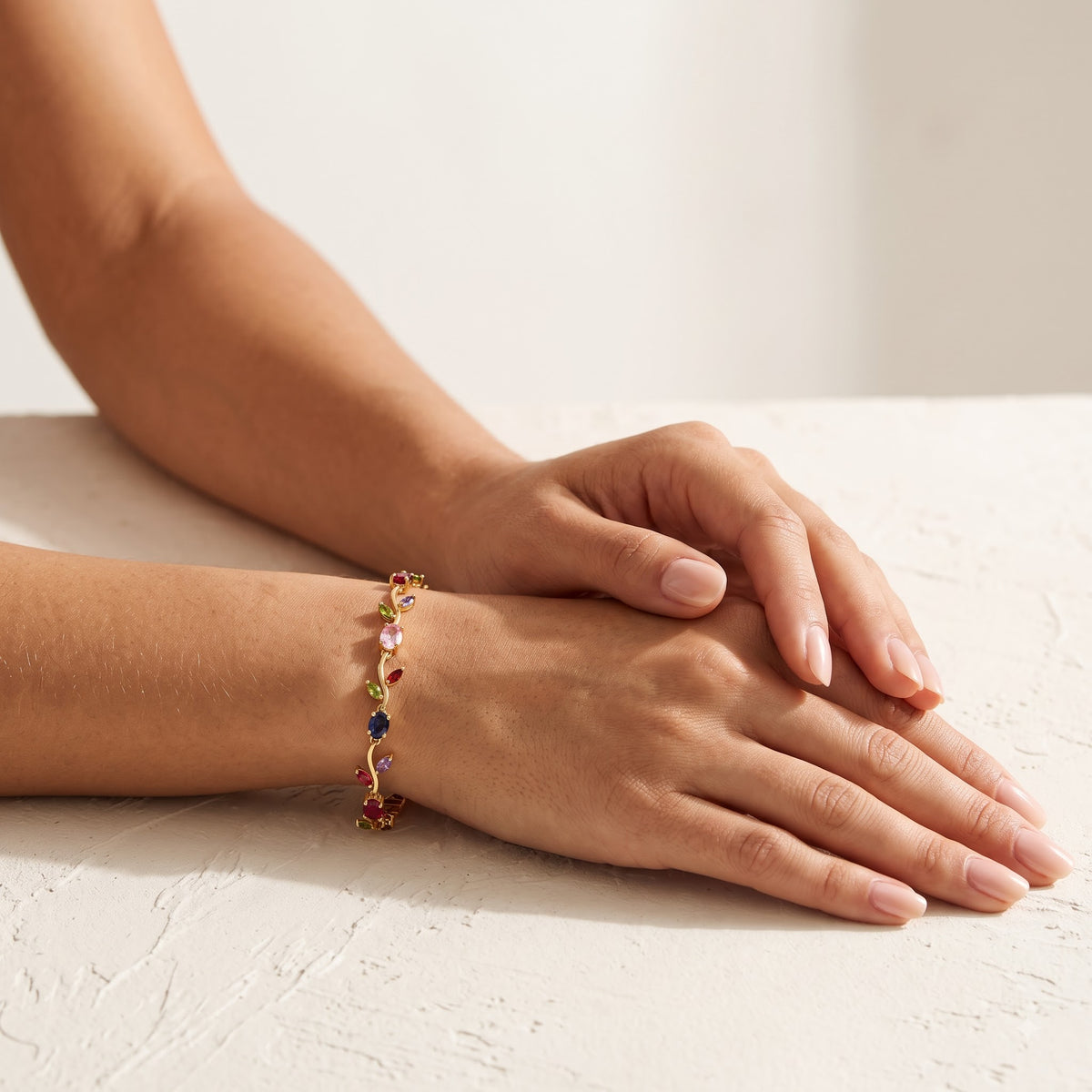 Multicolor Rainbow Gemstone Vine Bracelet - Image 2