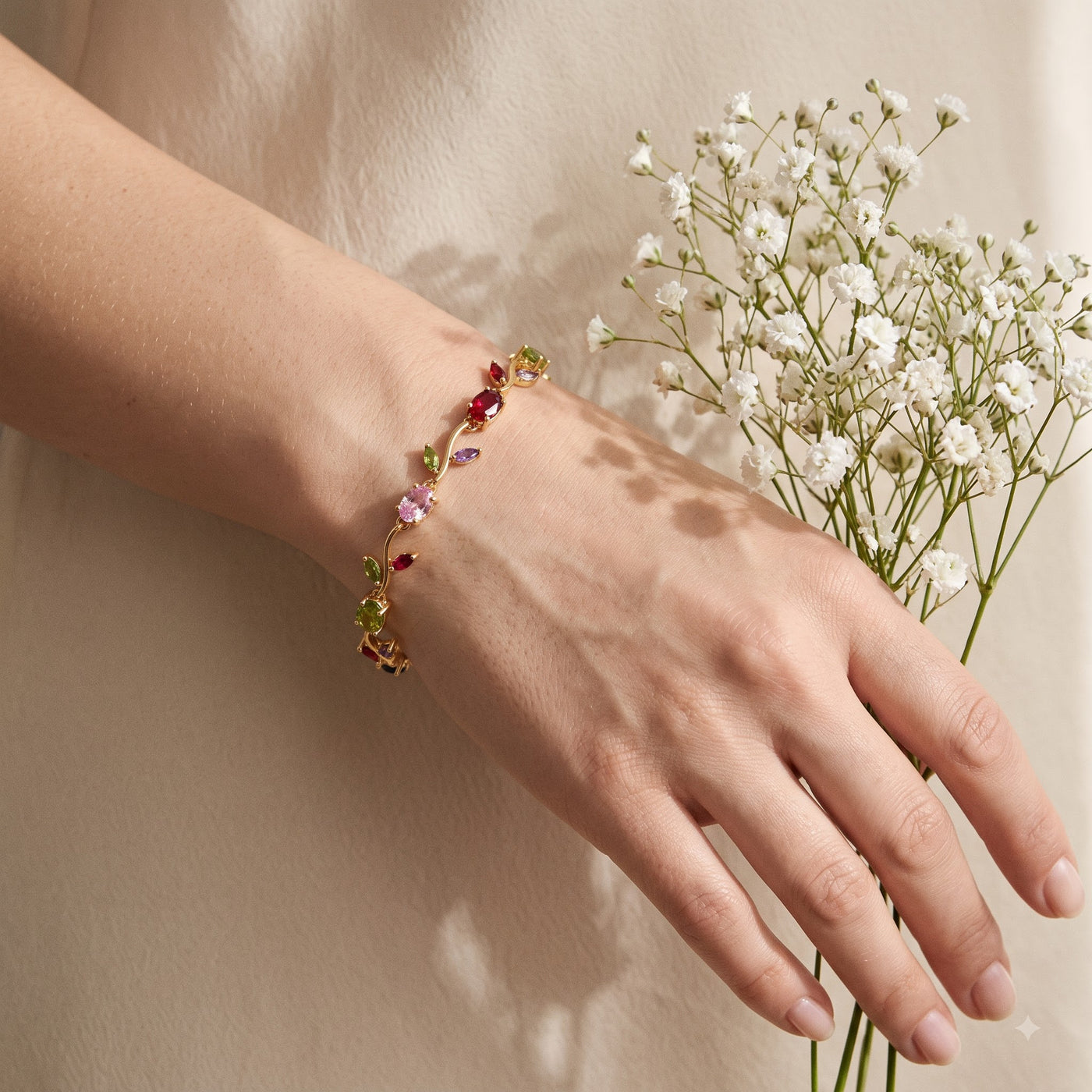Multicolor Rainbow Gemstone Vine Bracelet - Image 3