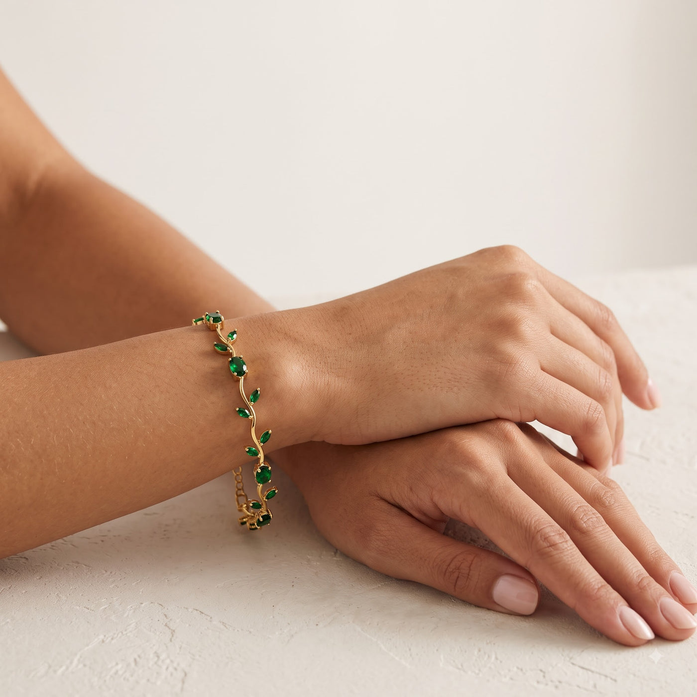 Emerald Green Gemstone Vine Bracelet - Image 2