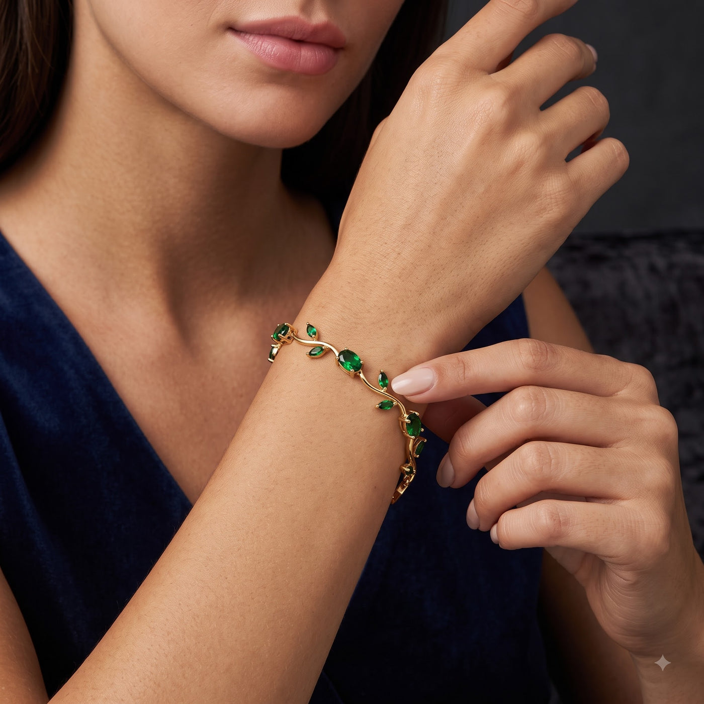 Emerald Green Gemstone Vine Bracelet - Image 4