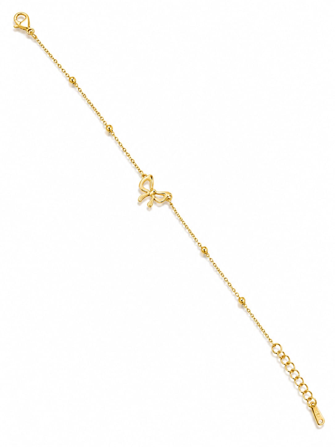 Dainty Golden Ribbon Bow Satellite Beaded Chain Bracelet