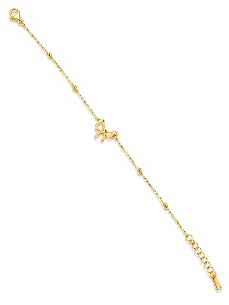 Dainty Golden Ribbon Bow Satellite Beaded Chain Bracelet