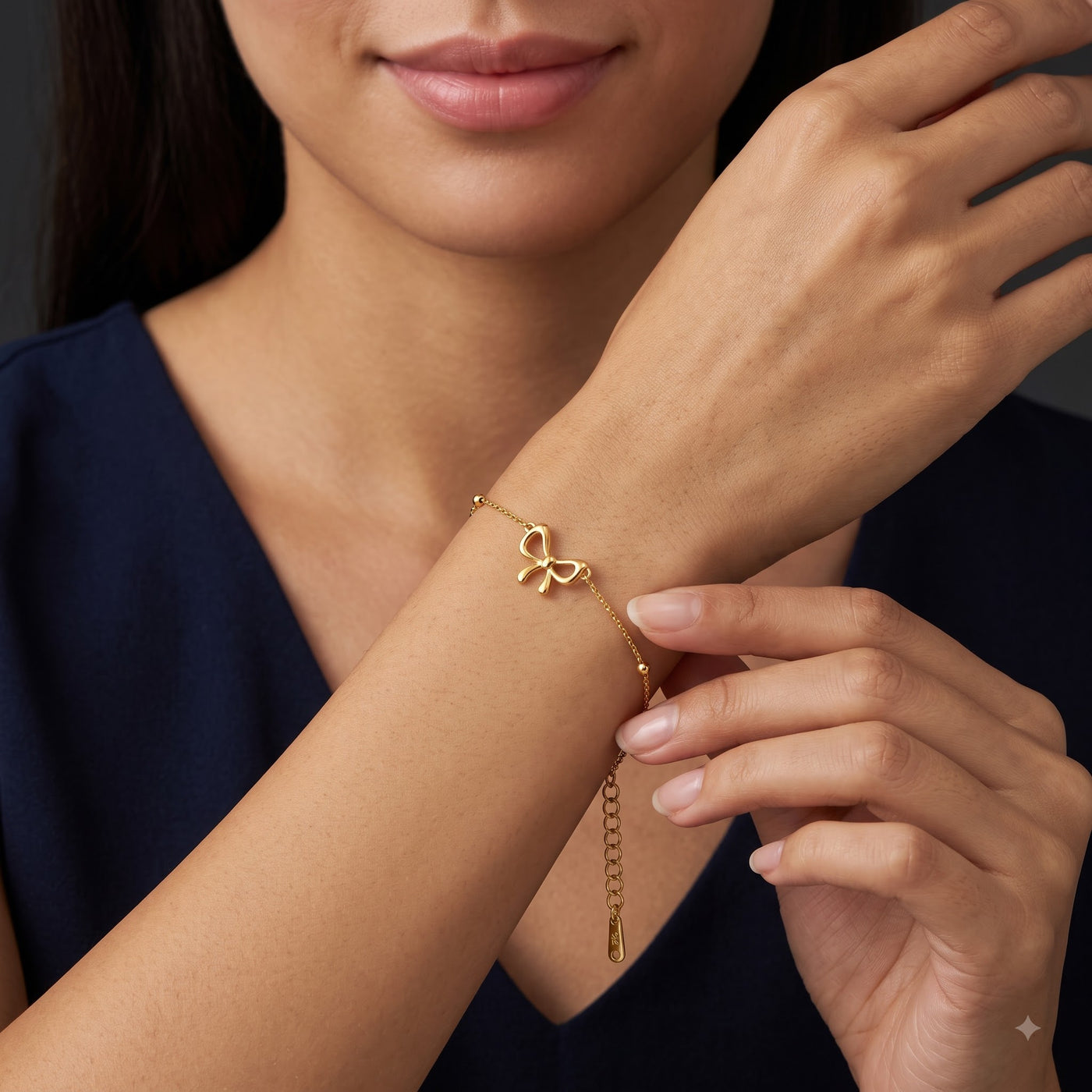 Dainty Golden Ribbon Bow Satellite Beaded Chain Bracelet - Image 4
