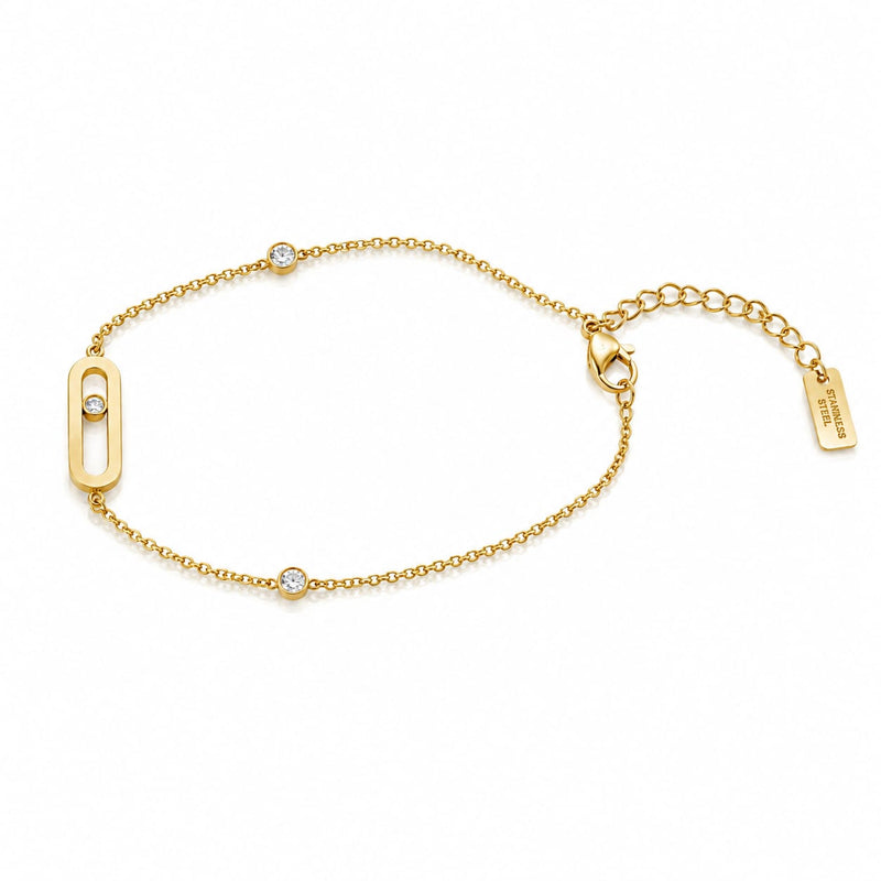 Minimalist Golden Move Oval Frame Floating Crystal Station Bracelet